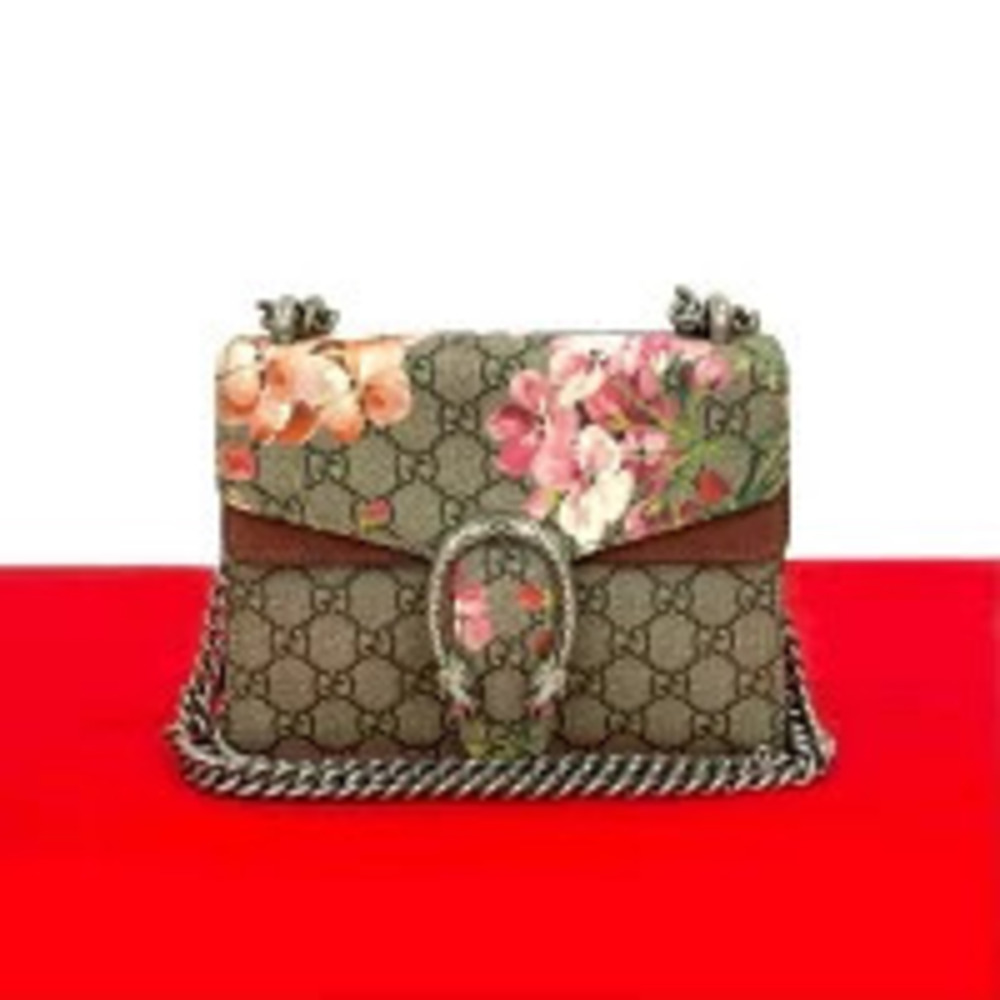 GUCCI Dionysus GG Supreme Flora Flower Leather Chain Shoulder Bag Brown - Picture 1 of 10